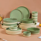 Earthy 22 Piece Dinner Set For 6 Sage Green Nestasia