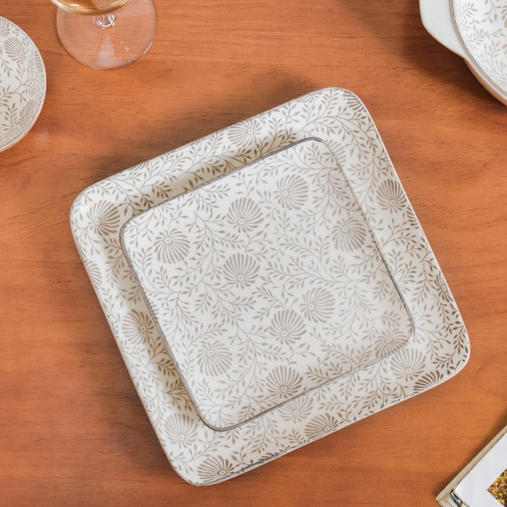 Printed Square Plates 24 Piece Dinner Set For 6 Nestasia