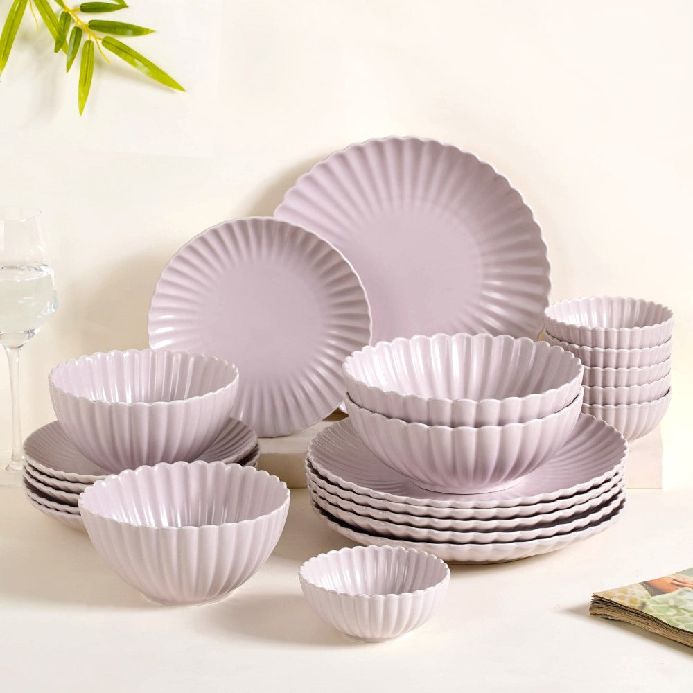 Lilac Scalloped 22 Piece Dinner Set For 6 Nestasia