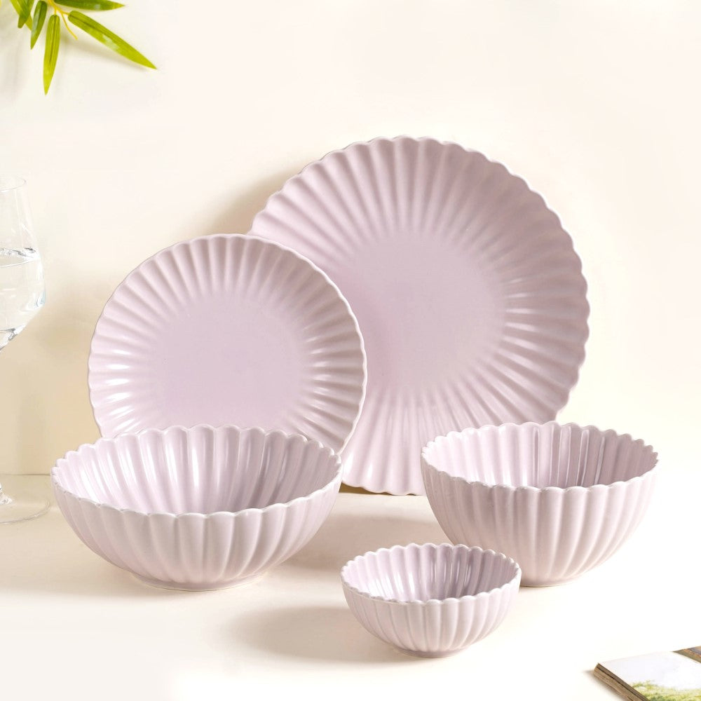 Lilac Scalloped 22 Piece Dinner Set For 6 Nestasia