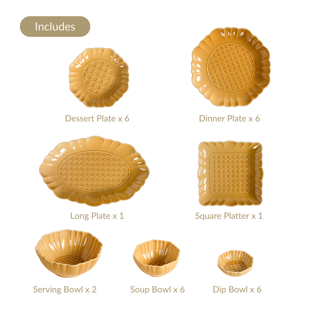 Luxury Texture 28 Piece Dinner Set For 6 Ochre Yellow Nestasia