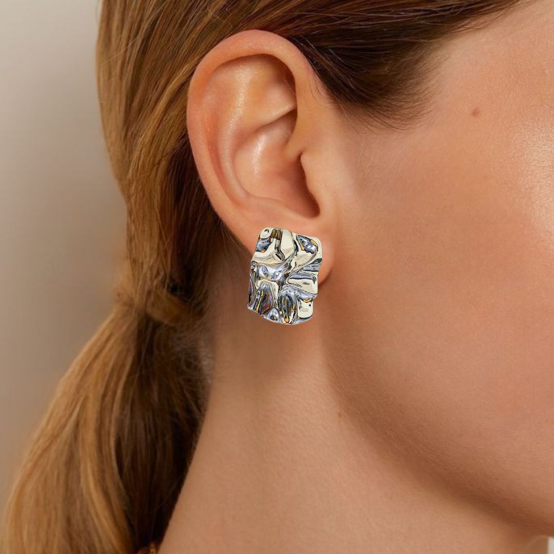 Distressed Silver Drop Earrings Nestasia