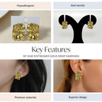 Distressed Gold Drop Earrings Nestasia