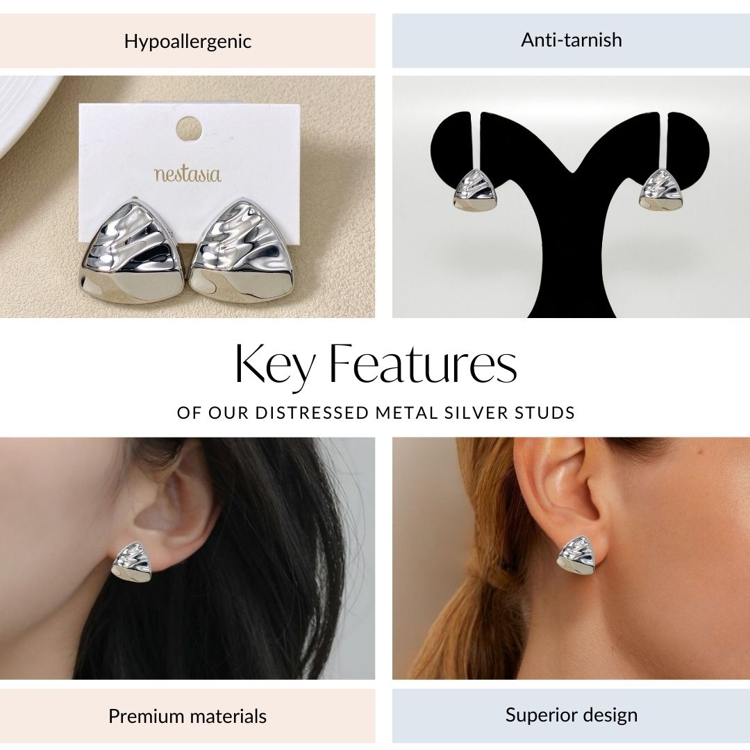 Distressed Metal Silver Studs Nestasia