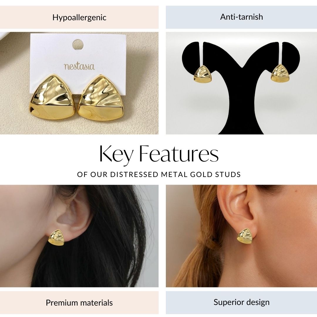 Distressed Metal Gold Studs Nestasia