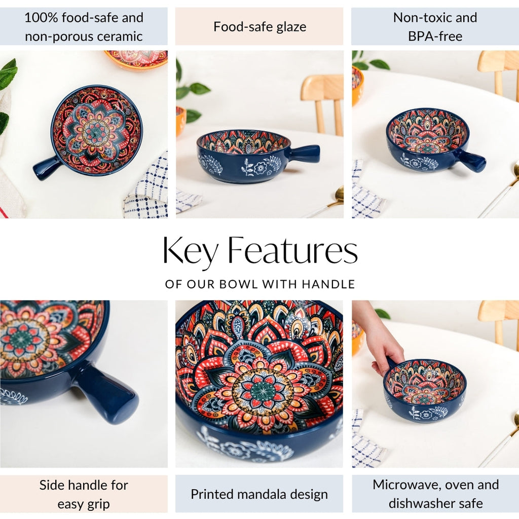 Mandala Melange Dish Bowl With Handle Blue 600ml Nestasia