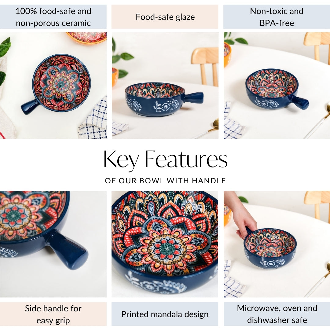 Mandala Melange Dish Bowl With Handle Blue 600ml Nestasia