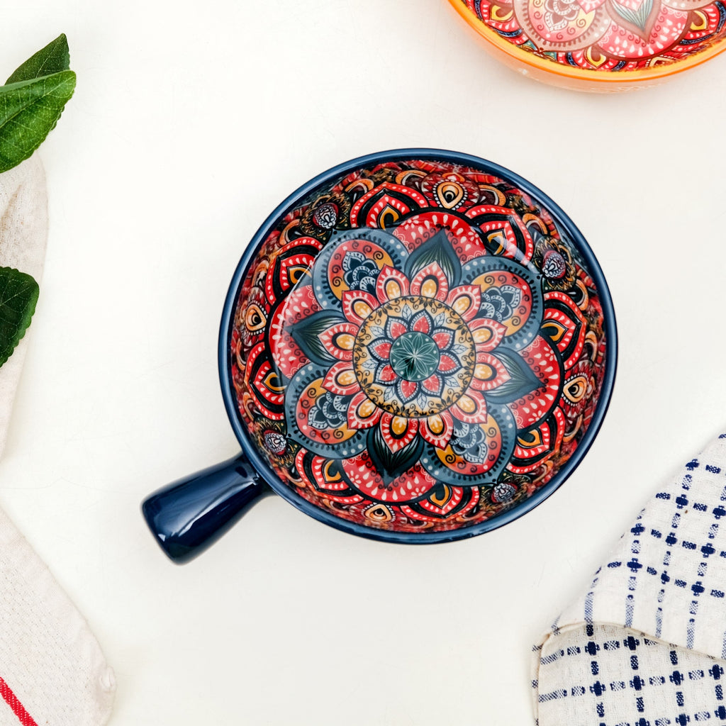 Mandala Melange Dish Bowl With Handle Blue 600ml Nestasia