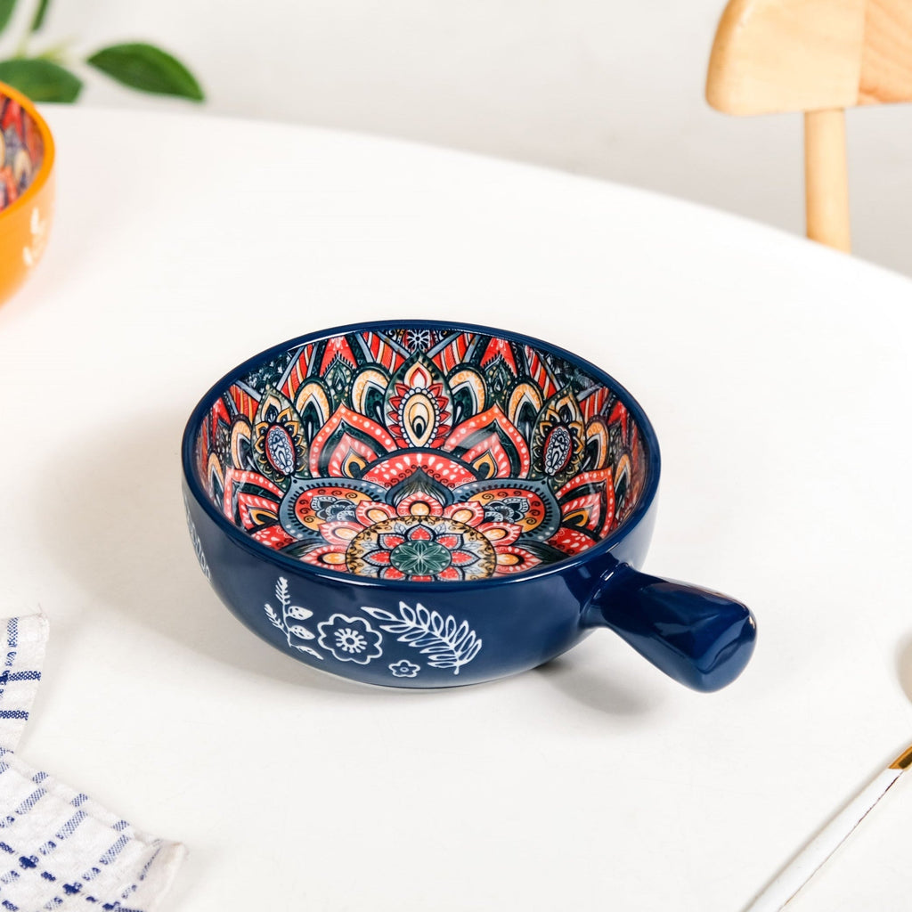 Mandala Melange Dish Bowl With Handle Blue 600ml Nestasia