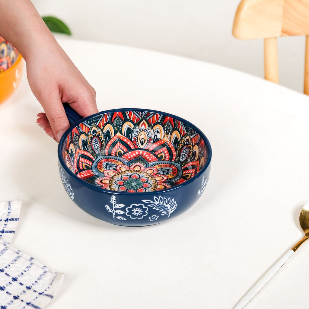 Mandala Melange Dish Bowl With Handle Blue 600ml Nestasia