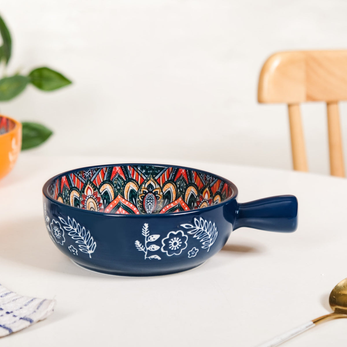 Mandala Melange Dish Bowl With Handle Blue 600ml Nestasia