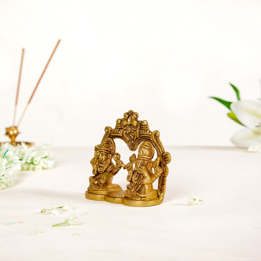 Divine Ganesh Laxmi Brass Idol 8cm Nestasia