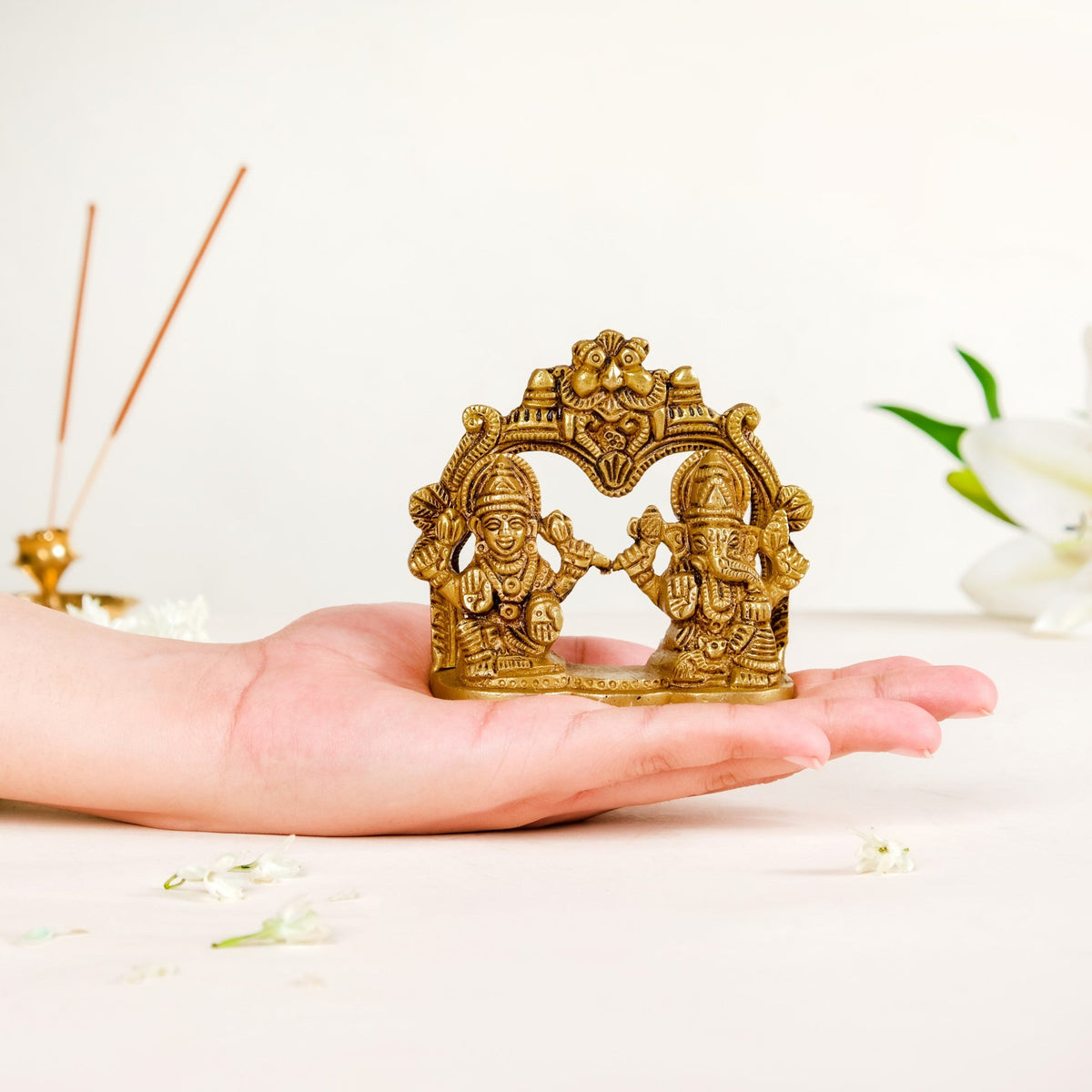 Divine Ganesh Laxmi Brass Idol 8cm Nestasia