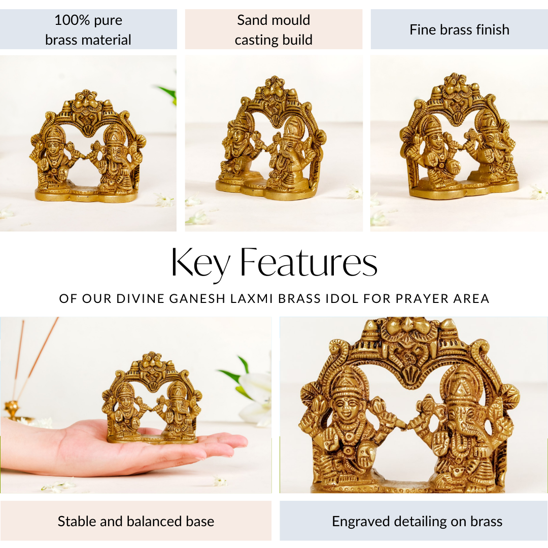 Divine Ganesh Laxmi Brass Idol 8cm Nestasia