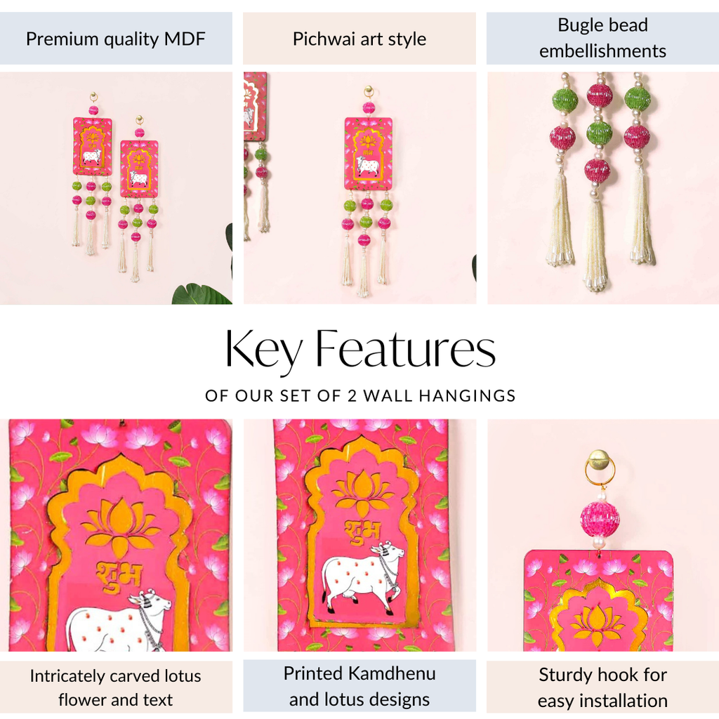Pichwai Cow And Lotus Wall Hanging Set Of 2 Nestasia