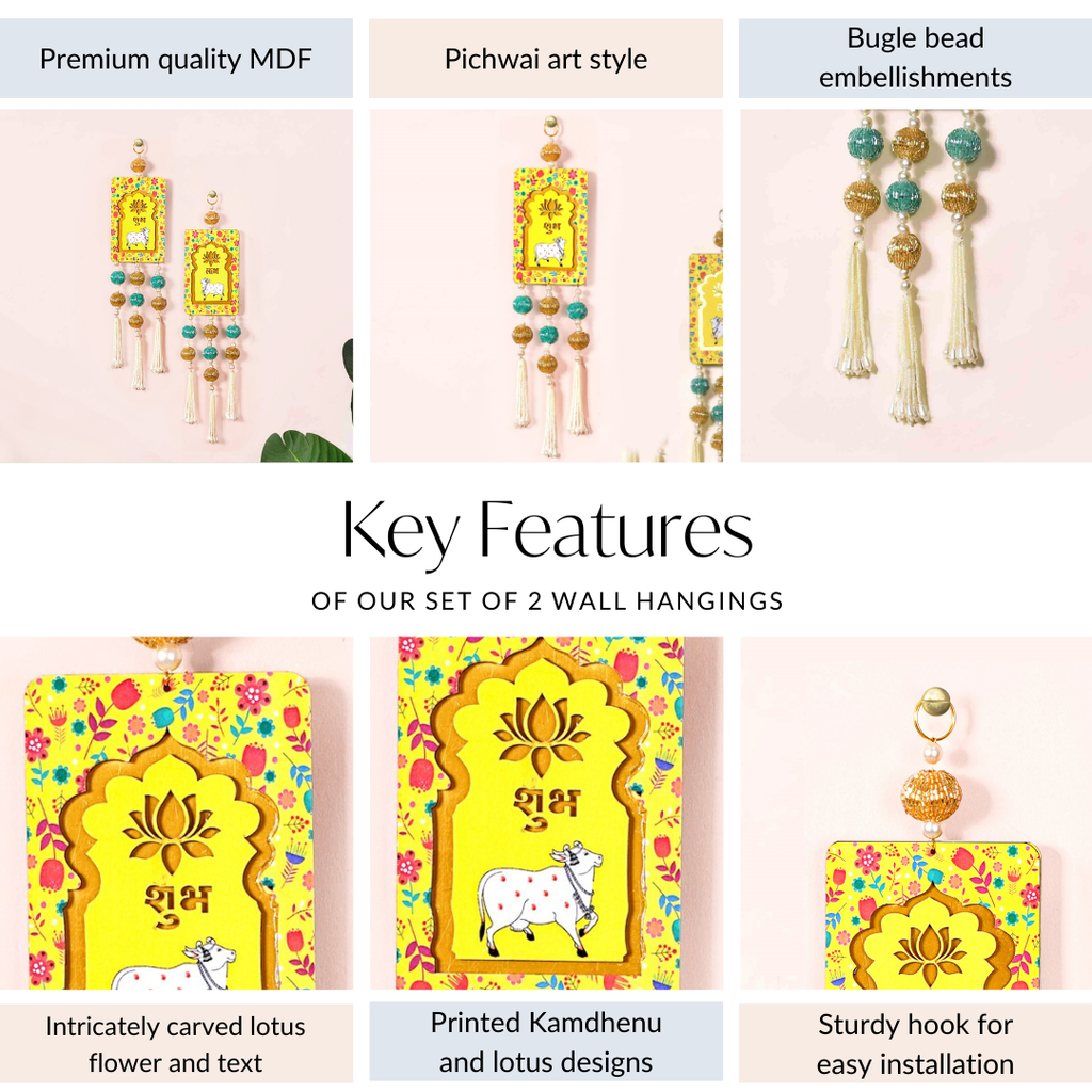 Set Of 2 Kamdhenu Pichwai Wall Decor With Tassels Nestasia