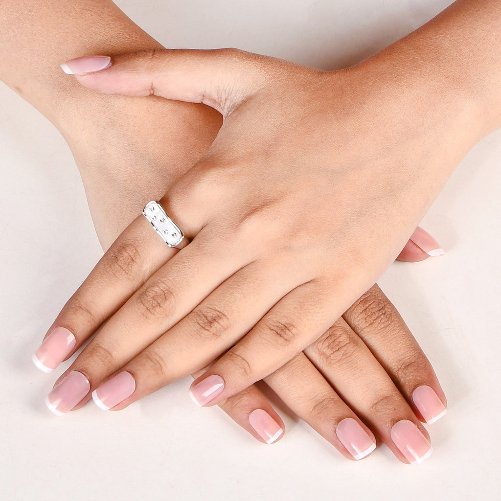 White Domino Stone Studded Silver Ring Nestasia