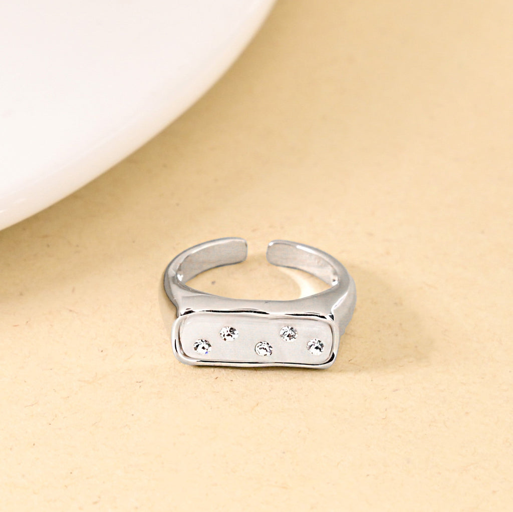 White Domino Stone Studded Silver Ring Nestasia