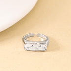 White Domino Stone Studded Silver Ring Nestasia