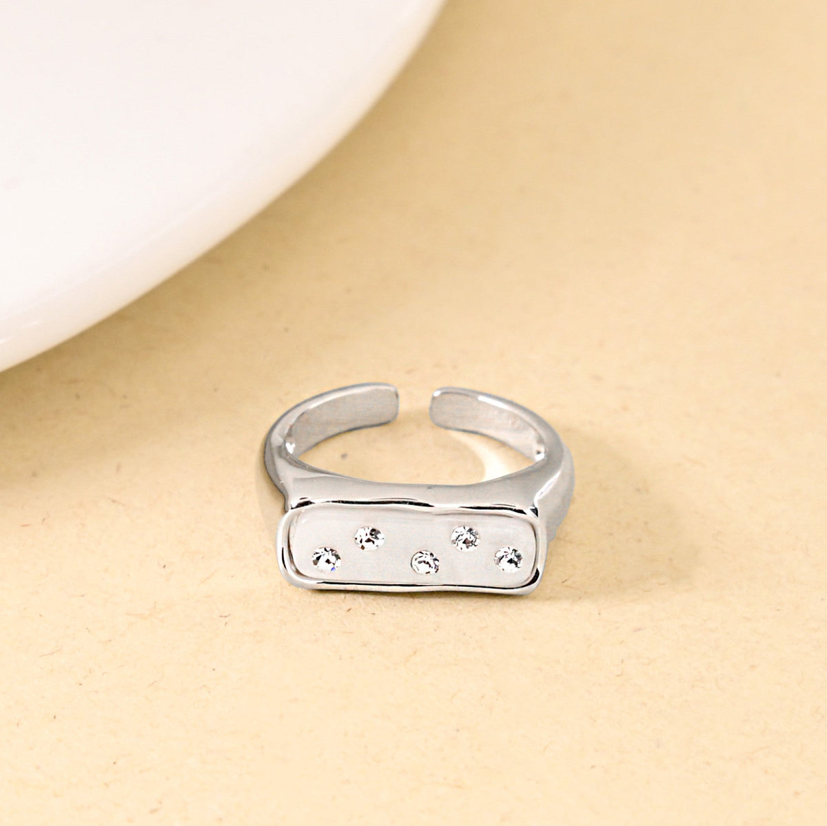 White Domino Stone Studded Silver Ring Nestasia
