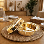 Brass Embossed Design Serving Pot/Casserole Donga With Lid (5.5 Inch) Vedansh Craft