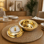 Brass Embossed Design Serving Pot/Casserole Donga With Lid (5.5 Inch) Vedansh Craft