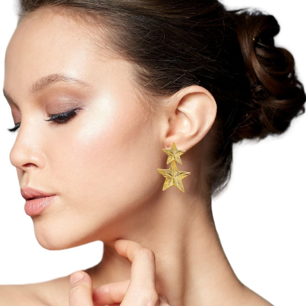 Double Star Dangle Earrings Nestasia