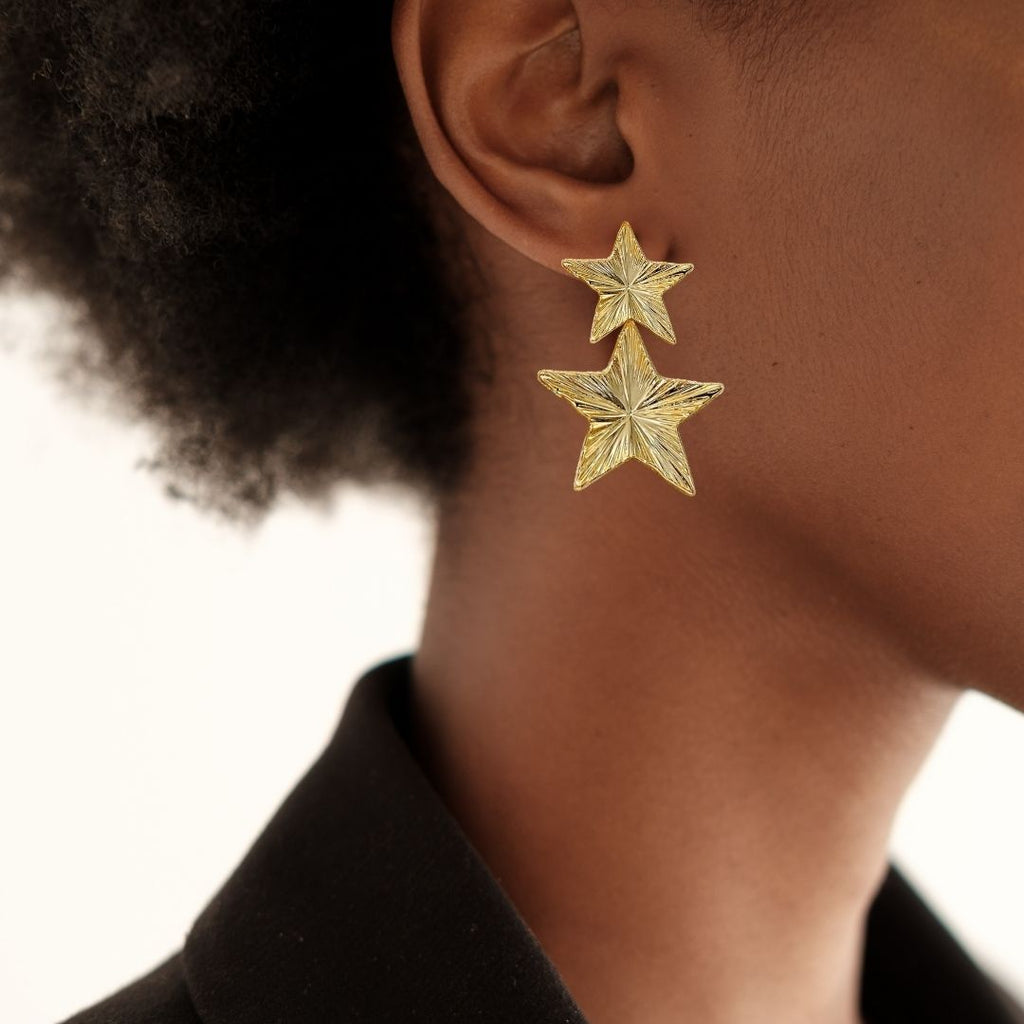 Double Star Dangle Earrings Nestasia