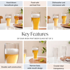 Irish Pint Beer Double Wall Glass Set Of 2 575ml Nestasia