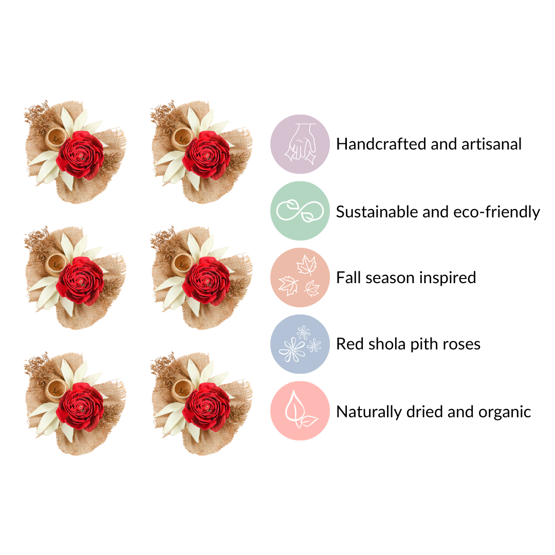 Set of 6 Decorative Dried Flowers And Jute Bunch Nestasia