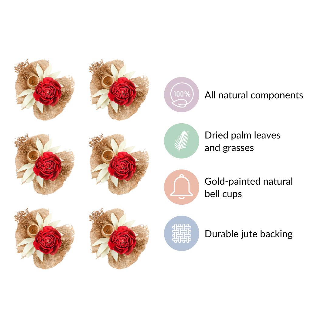 Set of 6 Decorative Dried Flowers And Jute Bunch Nestasia