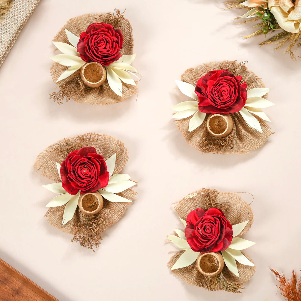 Set of 6 Decorative Dried Flowers And Jute Bunch Nestasia