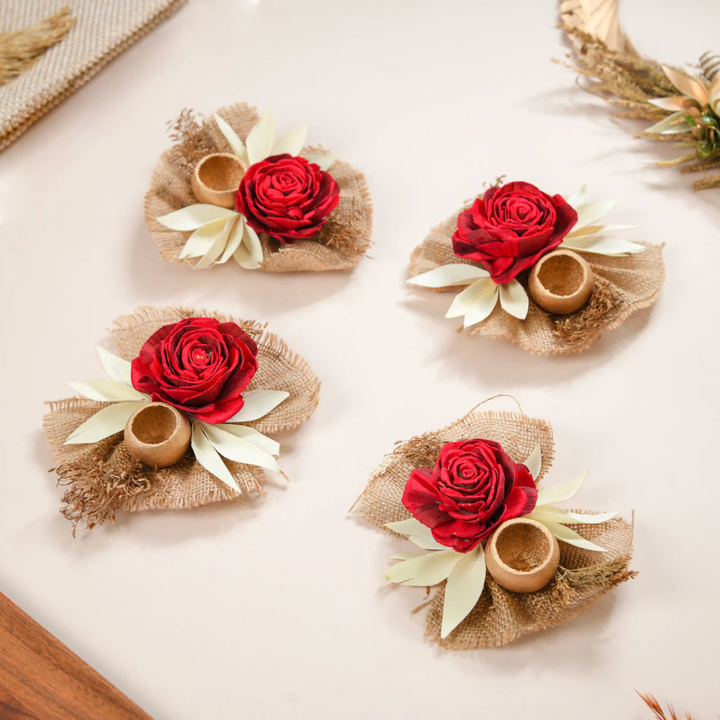 Set of 6 Decorative Dried Flowers And Jute Bunch Nestasia