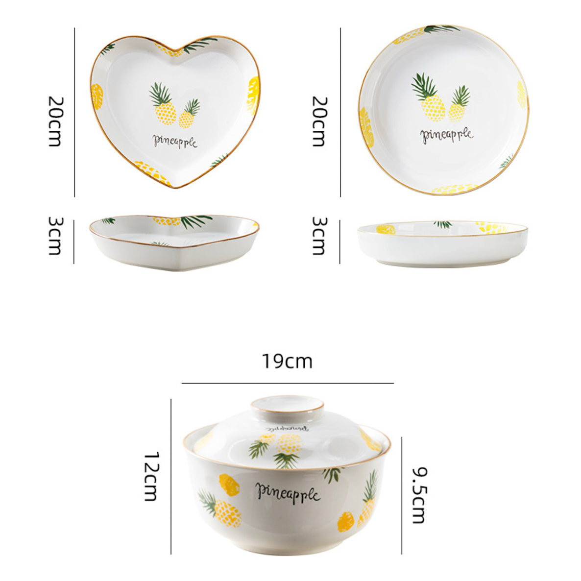 Pineapple Heart Plates and Pot For 4 Nestasia