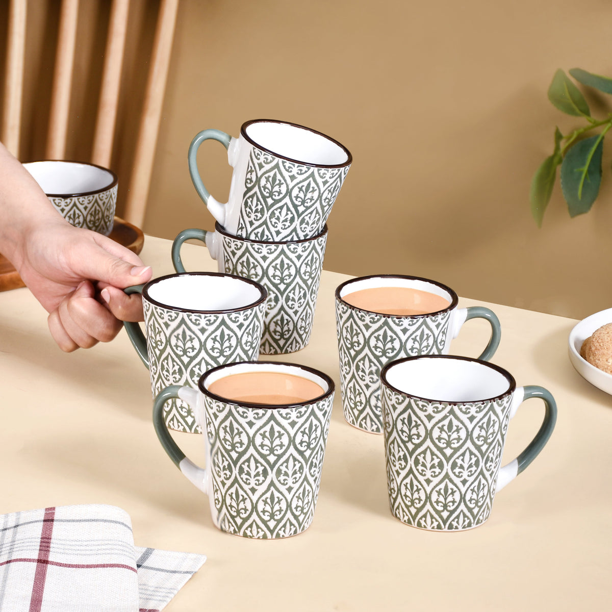 Baroque Tea Cup Set Of 6 Sage Green 200ml Nestasia