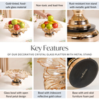 Decorative Crystal Glass Platter With Metal Stand Nestasia