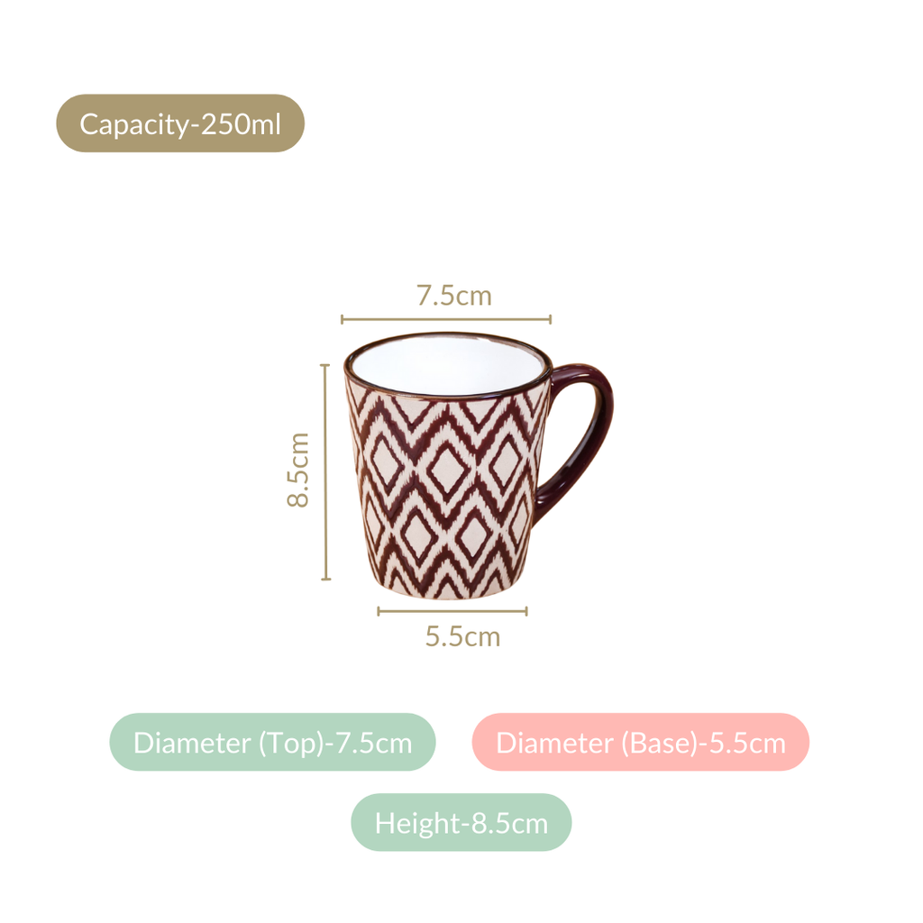 Kaleido Ceramic Tea Cup Set Of 6 Brown 250ml Nestasia