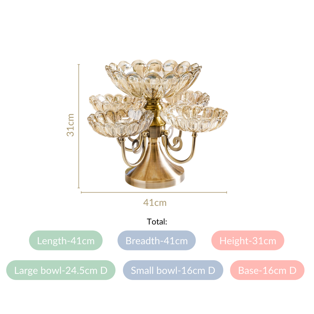 Multilayer Decorative Rotating Glass Bowls Set of 5 With Stand Nestasia