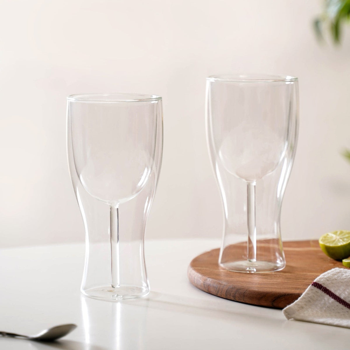 Set Of 2 Borosilicate Double Wall Wine Glasses 450ml Nestasia