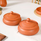 Set Of 2 Engraved Terracotta Serving Bowls With Lid 1400ml Nestasia
