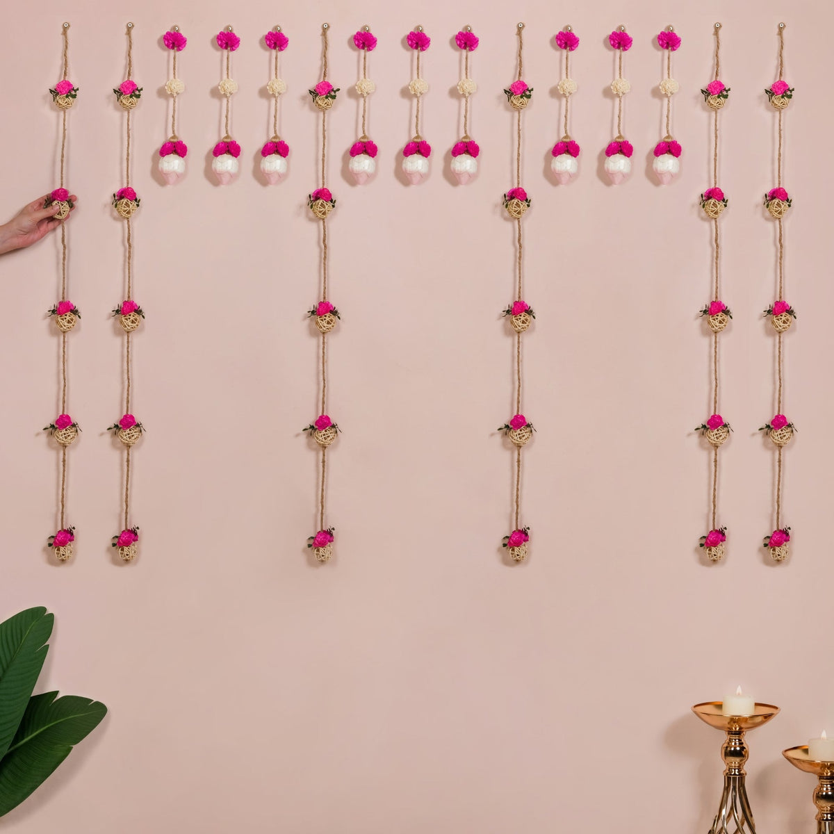 Vibrant Pink Floral Wall Hangings Set Of 15 Nestasia