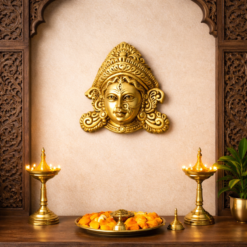 Brass Durga Face Wall Hanging (5.5 Inch) Vedansh Craft