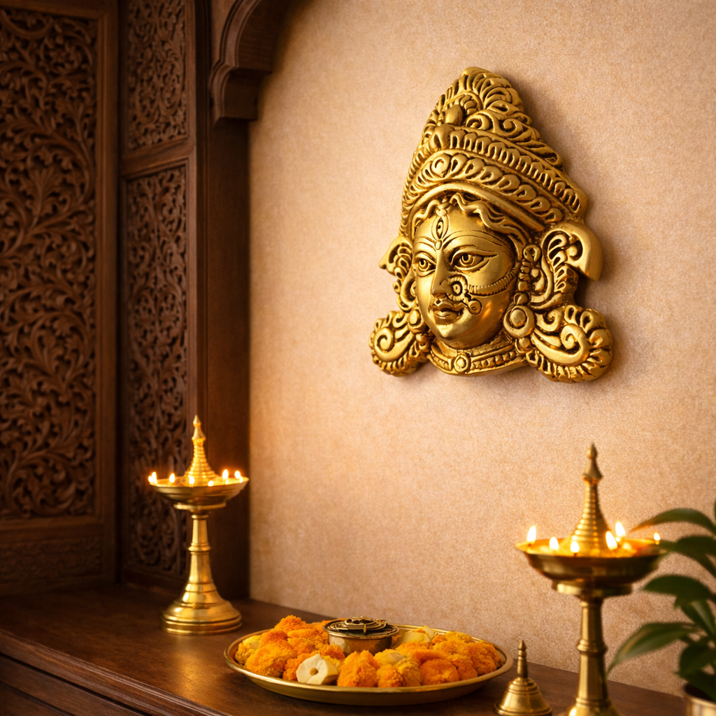 Brass Durga Face Wall Hanging (5.5 Inch) Vedansh Craft