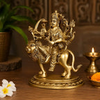 Brass Goddess Durga Sitting on Lion Statue (8 Inch) Vedansh Craft