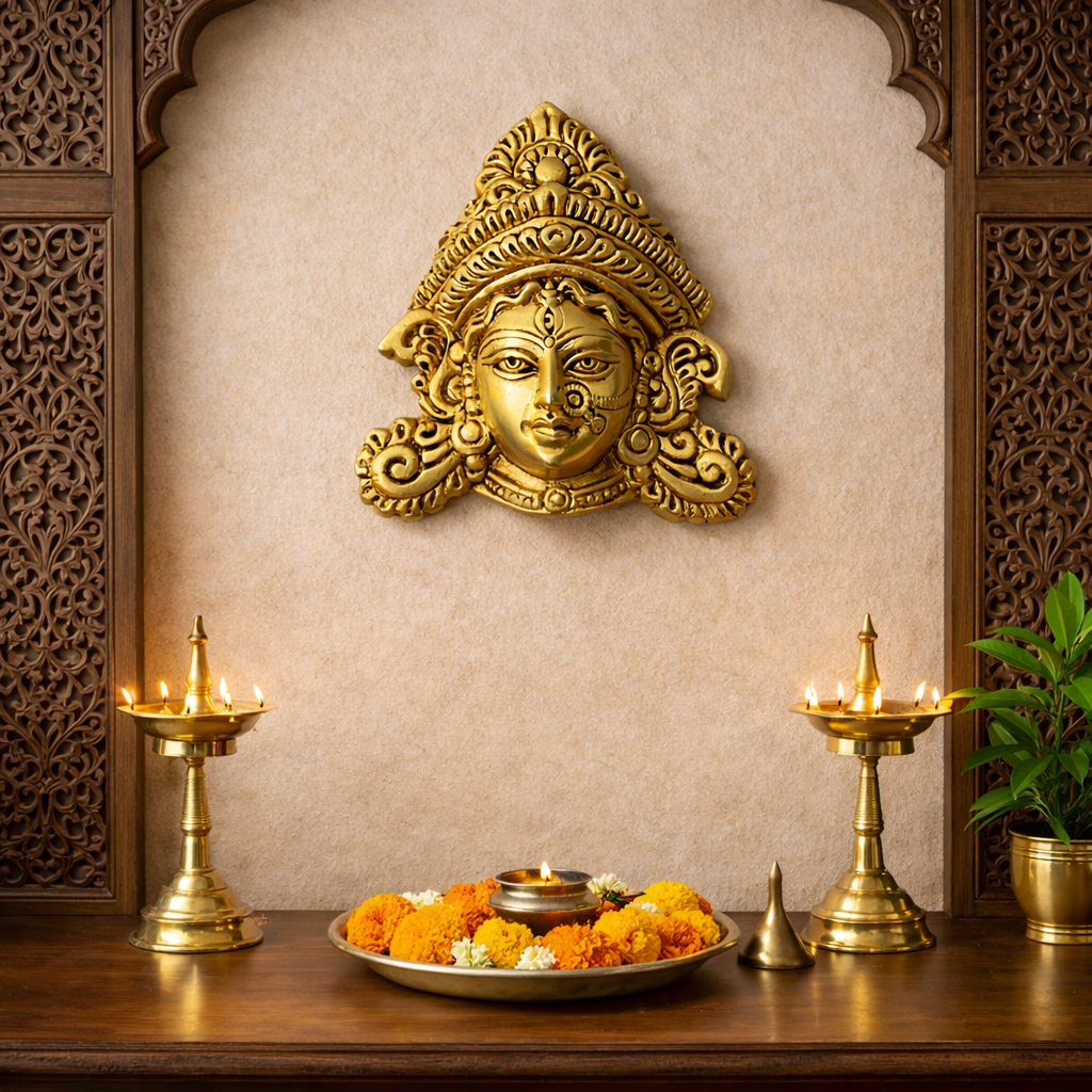Brass Durga Face Wall Hanging (5.5 Inch) Vedansh Craft