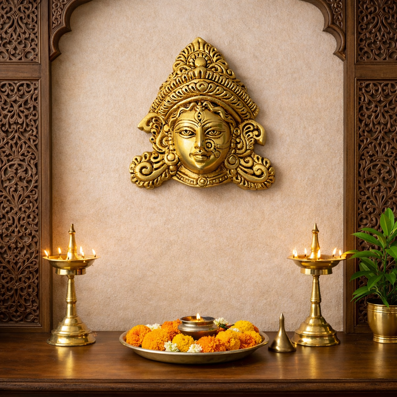 Brass Durga Face Wall Hanging (5.5 Inch) Vedansh Craft