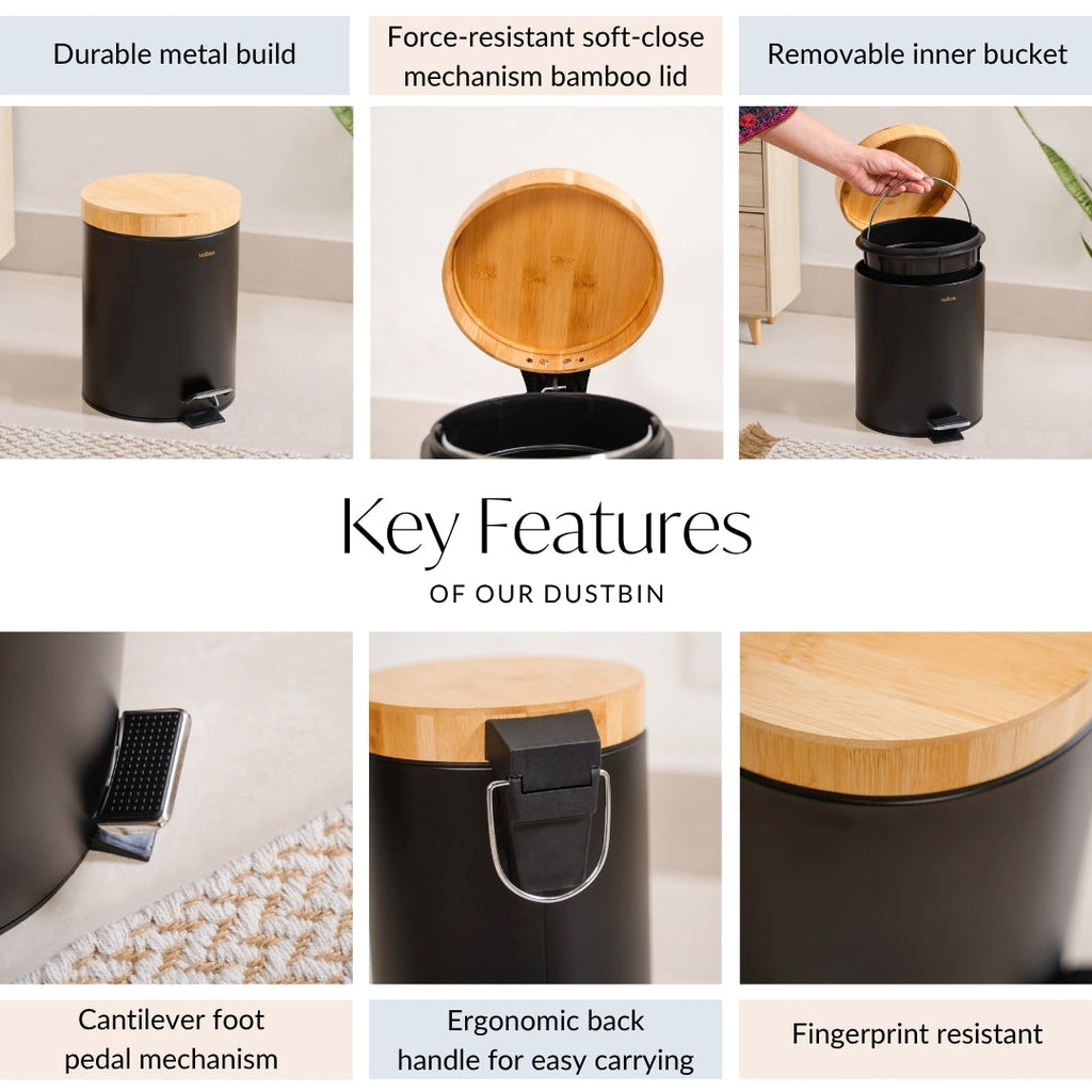 Modbin Dustbin With Detachable Bucket Black 5000ml Nestasia