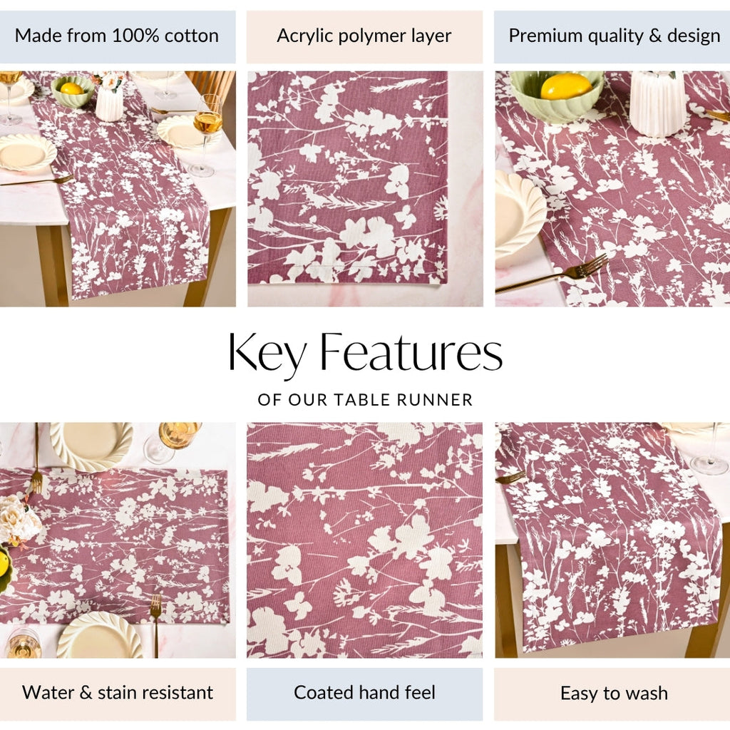 Dusty Mauve 6 Seater Pure Cotton Runner 185x35cm Nestasia