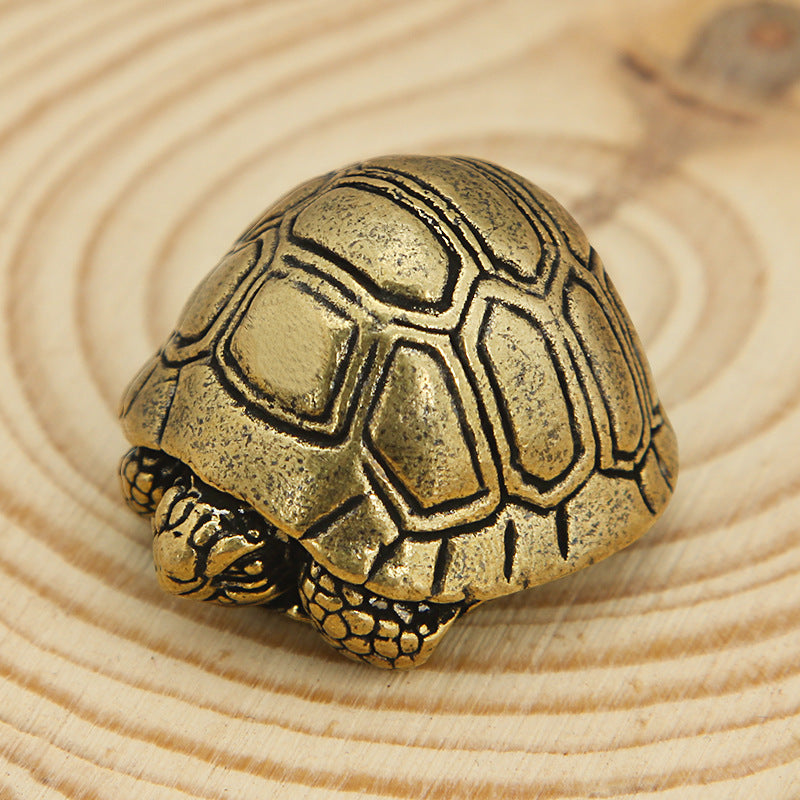 Solid Brass Turtle Desktop Ornament, Shrinking Head Turtle, Wealth-attracting Brass Carving Craft