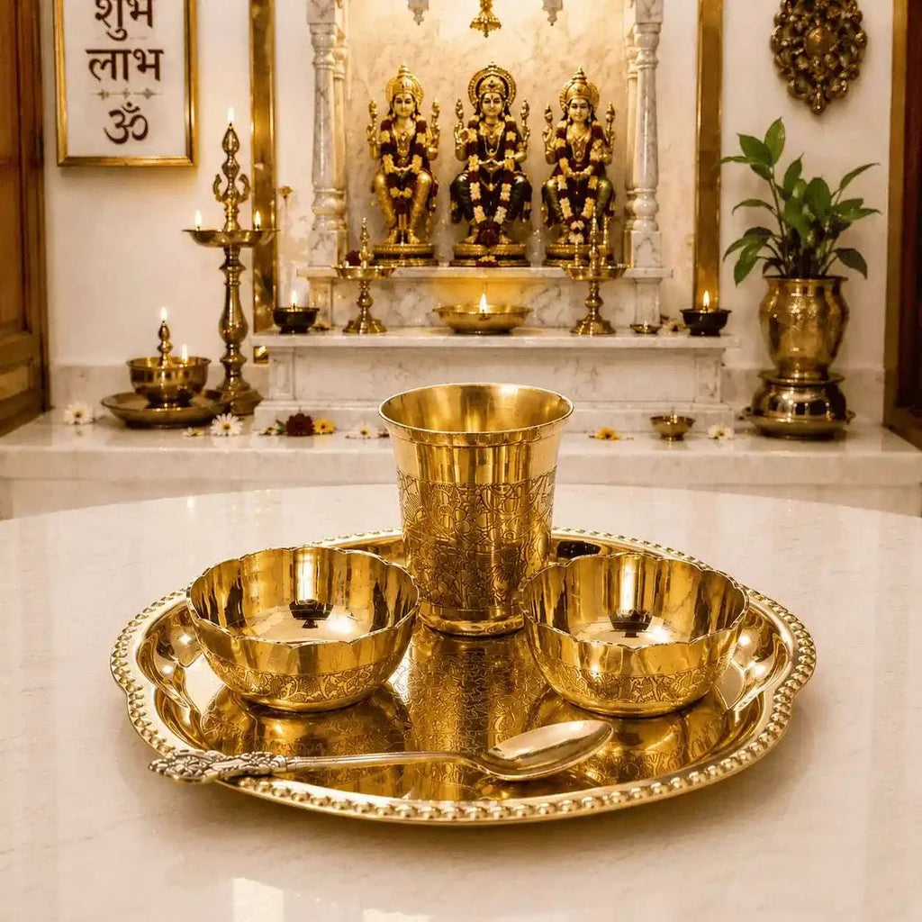 Brass Pooja Bhog Thali Set (7 Inch) Vedansh Craft